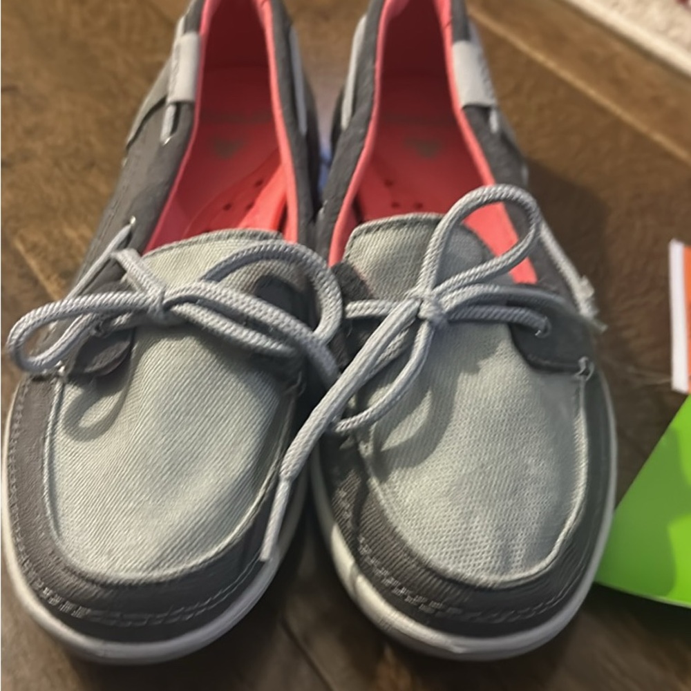 Gray and Pink Boat Walu Crocs Shoes